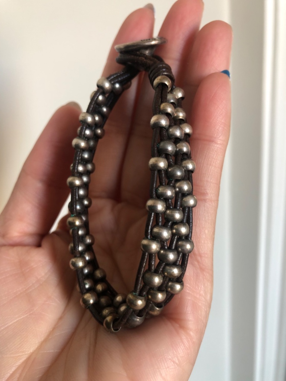 UNOde50 Multi Strand Leather and Silver Beaded Toggle Bracelet - Picture 2 of 4